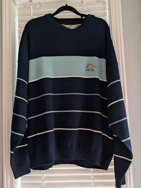 Vintage Men's State Of Art Navy Nautical Striped Crewneck Sweater Y2K